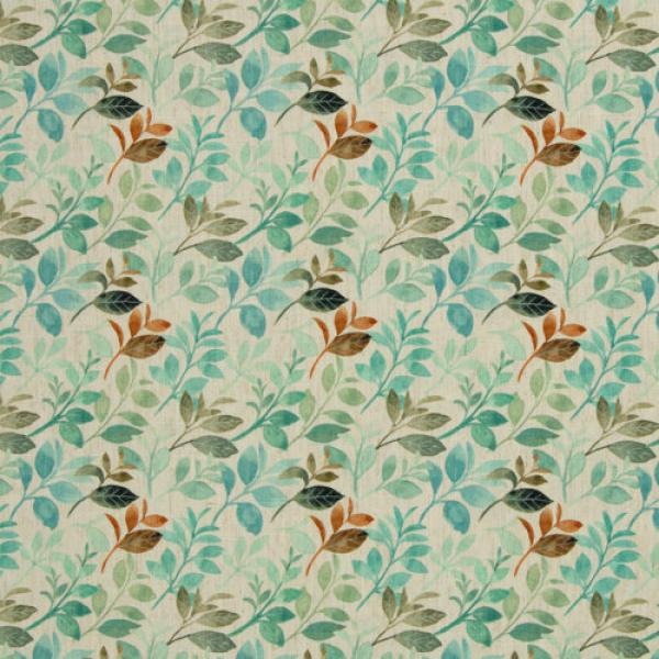 Viskose Leinen Madeira Blätter beige/aqua/braun von Swafing